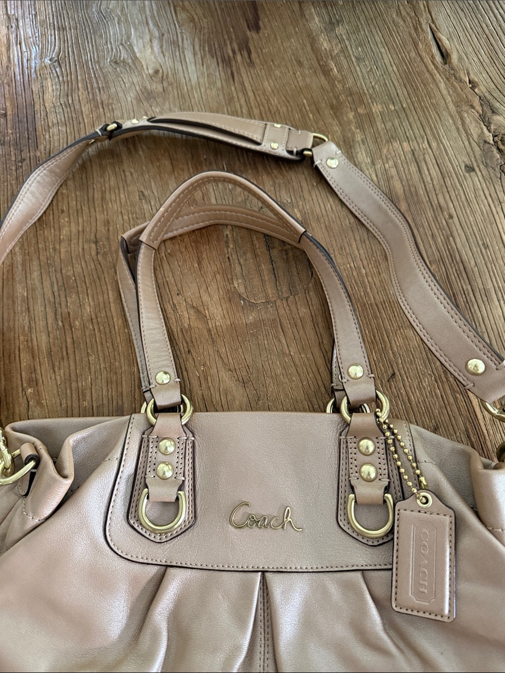 Coach Pebbled Leather Shoulder Satchel in Taupe - Picture 9 of 12